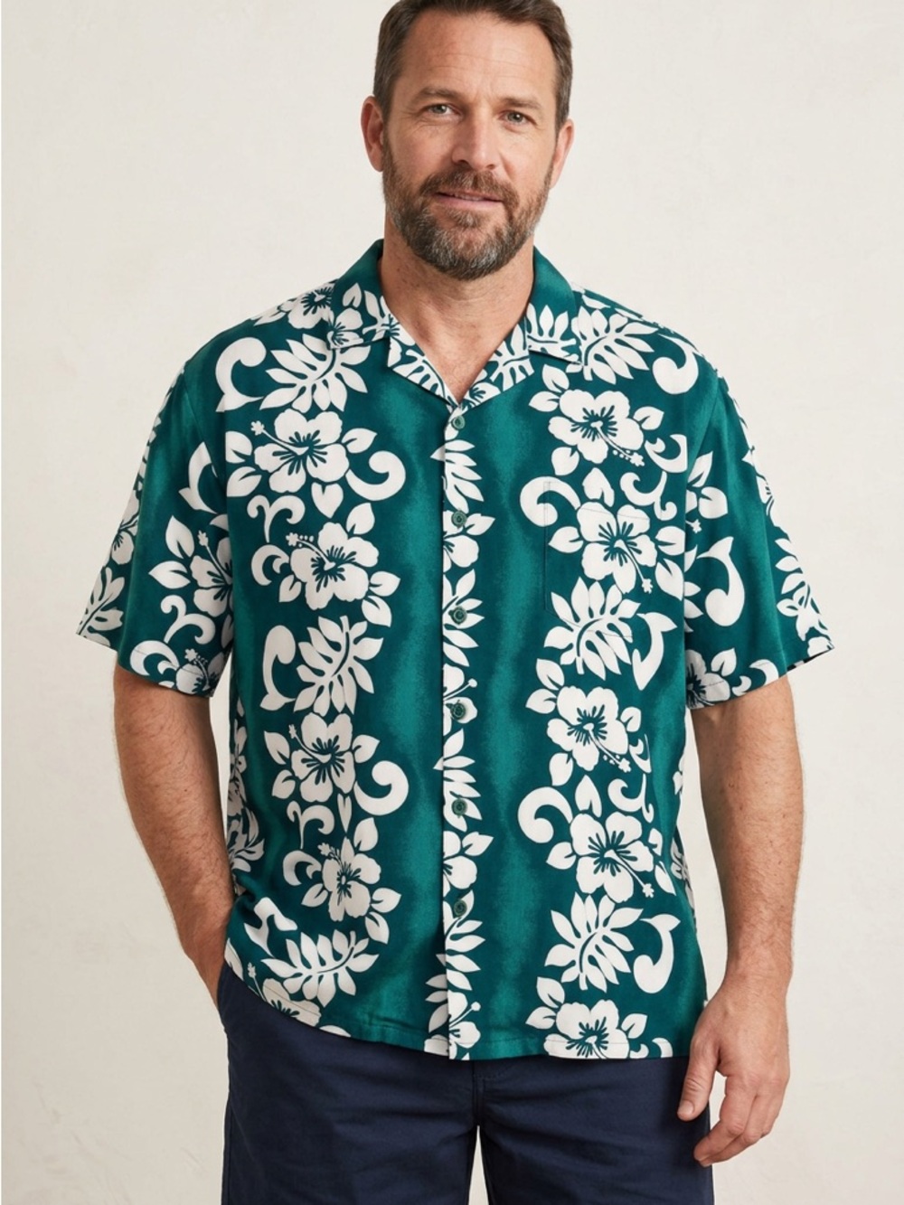 Vintage Themed Hawaiian Shirt Men’s Size XXL Green White Orchid Thailand Festive